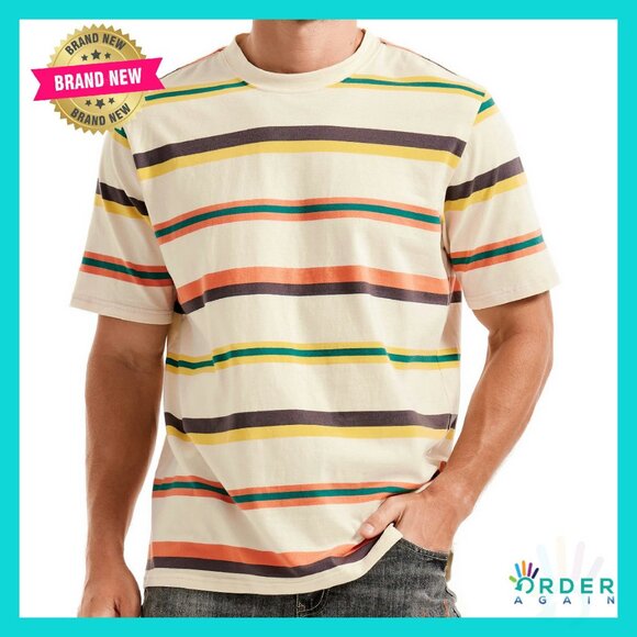 Men's Loose Fit Crewneck Stripe T-Shirt Urban Style Summer Essential